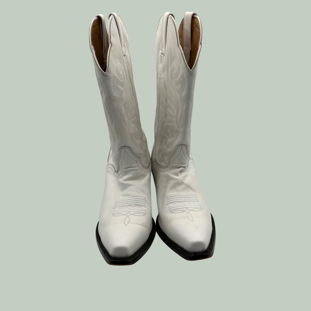 J.B. Dillon Western Boots Womens 12 White Good Leather Embroidered Cowboy - Picture 2 of 10